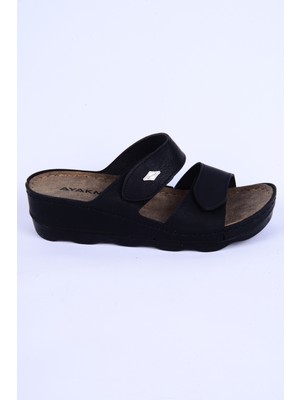 Ayakmod 37-976 Yüksek Taban Cırtcırtlı Rahat Taban Siyah Günlük Kadın Terlik