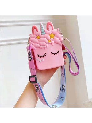 Hediye Vakti Unicorn Tasarım Silikon Omuz Askılı Çanta Pembe