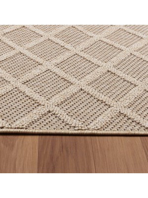 Carpettex Balkon Teras Bahçe Mutfak Dış Mekan Halısı Iskandinav Tarzı Karo Desenli Bej Renkli Halı