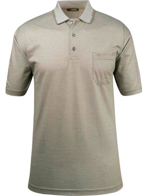 Çizgi Triko Erkek Büyük Beden Polo Yaka Düğmeli Cepli T-Shirt Klasik Kalıp
