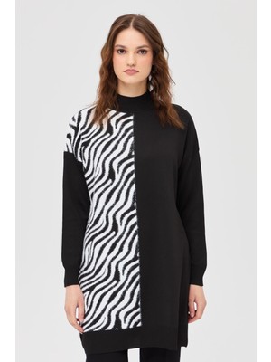 Accort Zebra Kombinli Triko Tunik - Siyah