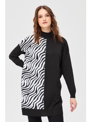 Accort Zebra Kombinli Triko Tunik - Siyah