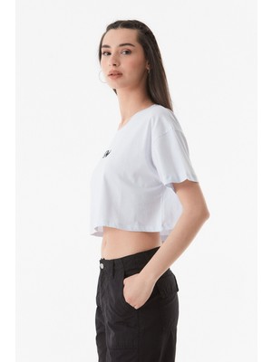 Paris Nakışlı Bisiklet Yaka Crop T-Shirt