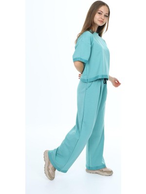 Asortix Kız Çocuk %100 Pamuk Oversize Yarım Kol Alt-Üst Eşofman Takım-AÜT-0007