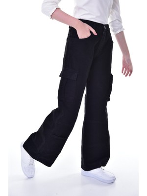 Asortix Çocuk Kargo Cep Yüksek Bel Wide Leg Kot PANTOLON-PNT-0038