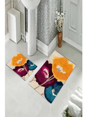 Pelangi Banyo Halısı Ikili Klozet Takımı Kaymaz Tabanlı (60  cm   x  100  cm  + 40  cm   x  60  cm )