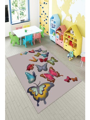 Pelangi Ekonomik Desenli Renkli Dijital Baskı Yıkanabilir Kaymaz Taban Modern Çocuk Halısı.(Süngersiz)