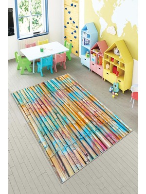 Pelangi Desenli Renkli Dijital Baskılı Yıkanabilir Kaymaz Taban Modern Mutfak Halısı (Süngersiz)