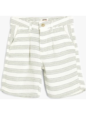 Koton Çizgili Şort Cep Detaylı Düğme Kapamalı