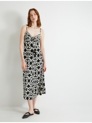 Koton Uzun Elbise Askılı Etnik Desenli Püskül Detaylı Viskon