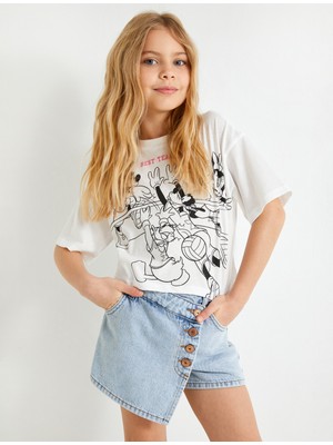 Koton Crop Tişört Mickey Mouse Minnie Mouse Lisanslı Kısa Kollu