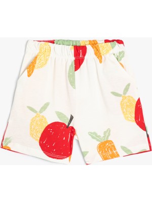 Koton Şort Beli Bağlamalı Cepli Meyve Baskılı Pamuklu
