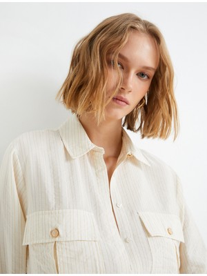 Koton Uzun Kollu Gömlek Cepli Düğmeli Viskon Karışımlı