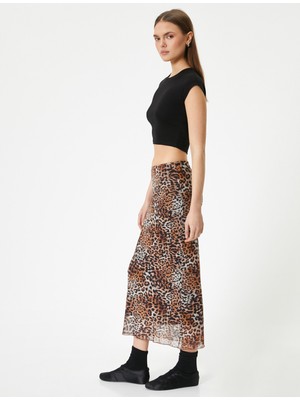 Koton Leopar Desenli Kalem Etek Tül Midi Boy Standart Bel