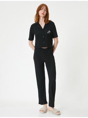 Koton Düğmeli Pijama Takımı Kısa Kollu Nakışlı