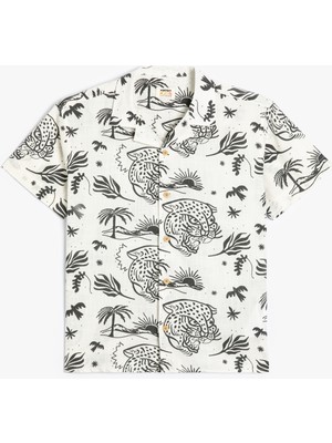 Koton Gömlek Kaplan Baskılı Floral Kısa Kollu Cepli Pamuklu