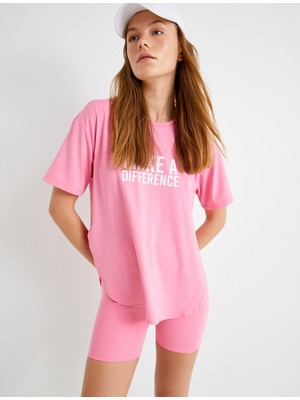 Koton Rahat Kalıp Spor Tişört Kısa Kollu Bisiklet Yaka Baskılı