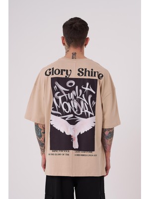 Machinist Erkek Glory Shine Baskılı Oversize Bej Tişört