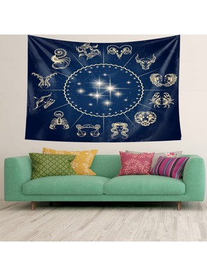 Pelangi Astroloji Burçlar 12 Burç Desen Leke Tutmaz Kadife Doku Kumaş Duvar Örtüsü Duvar Halısı Tapestry
