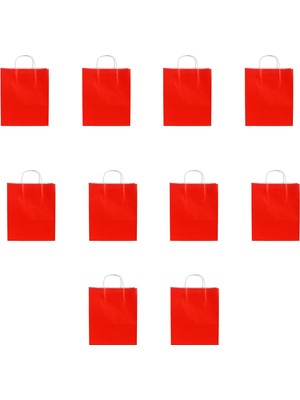 Omeyva Büküm Saplı Kraft Kağıt Karton Hediyelik Çanta Poşet Torba - Kırmızı- 25X31 Cm. - 10 Adetlik 1 Paket