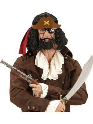 TSM Store Kahve Renk Şapkalı Siyah Sakallı Pipolu Jack Sparrow Denizci Korsan Gözlüğü 24X25 cm (Clz)