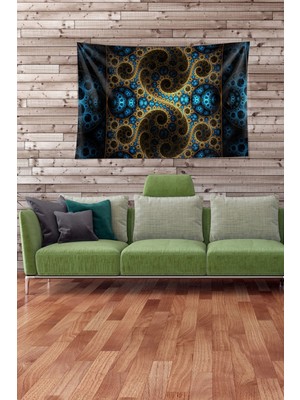 Pelangi Mavi Hare Desenli Leke Tutmaz Kadife Kumaş Duvar Örtüsü Duvar Halısı Tapestry