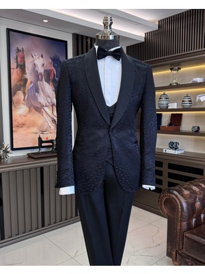Terzi Adem Altun İtalyan stil slim fit ceket yelek pantolon damatlık set siyah T11633