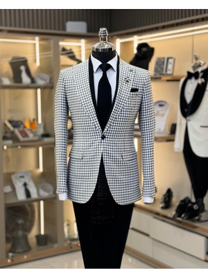 Terzi Adem Altun İtalyan stil slim fit kazayağı desen erkek ceket gri T11502