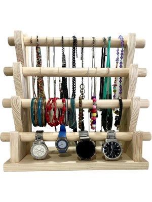 Ceren Wooden Ahşap El Yapımı Takı Kolye Saat Standı Rafı Handmade Organizer Portatif