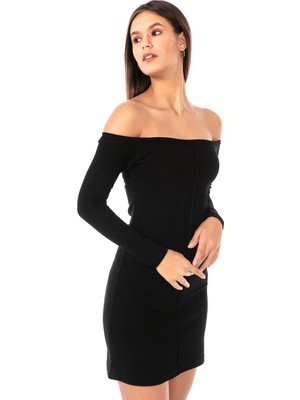 Camenta Siyah Kaşkorse Omuz Dekolteli Elbise