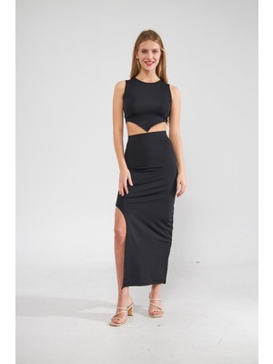 Camenta Siyah Scuba Etek Crop Alt-Üst Takım