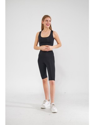 Camenta Siyah Scuba Crop Tayt Alt-Üst Takım