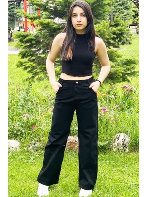 Asortix Kız Çocuk Komple Bel Lastikli Bol Paça Rahat Günlük Jean Kot PANTOLON-PNT-0017