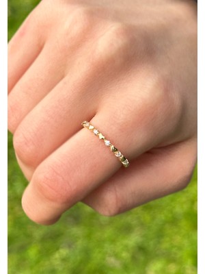 ÇGK KUYUMCULUK Çıtır Kalpli Taşlı Altın Yüzük CGKYZK0201