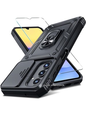 M.TK Moveteck Samsung Galaxy A55 Kılıf Kamera Korumalı Sürgülü Yüzüklü Armor Military Zırh Tank Standlı + 9h Ekran Koruma Camı