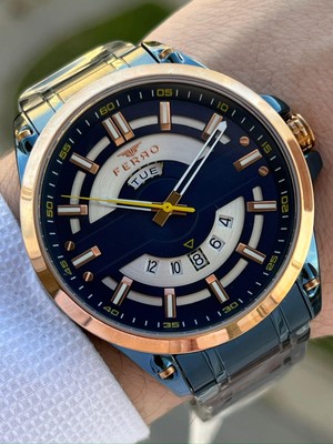 Ferro Çelik Kordon Takvimli 30 mt Su Geçirmez Erkek Kol Saat EFM11201-T