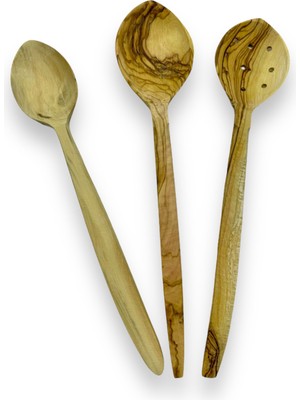 Ceren Wooden Zeytin Ağacı 3 Parça Set Handmade Tencere Kaşıkları Ahşap Tahta Kaşık Hakiki Şimşir