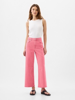 Gap Kadın Pembe High Rise Wide-Leg Crop Jean Pantolon