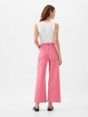 Gap Kadın Pembe High Rise Wide-Leg Crop Jean Pantolon