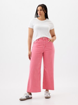 Gap Kadın Pembe High Rise Wide-Leg Crop Jean Pantolon