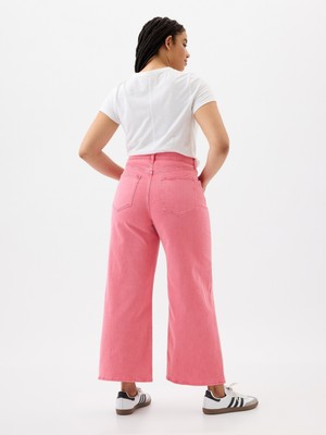 Gap Kadın Pembe High Rise Wide-Leg Crop Jean Pantolon