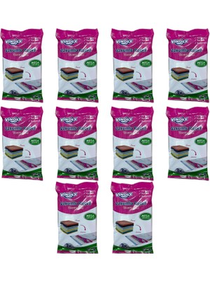 Vindex Vakumlu Giyisi Yastık Yorgan Saklama Torbası Poşeti Hurç - Mega - 100X130 Cm. - 10 Paket