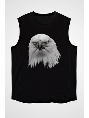 Darkhane Beyaz Başlı Kartal Siyah Unisex Kolsuz Tişört Kesik Kol T-Shirt