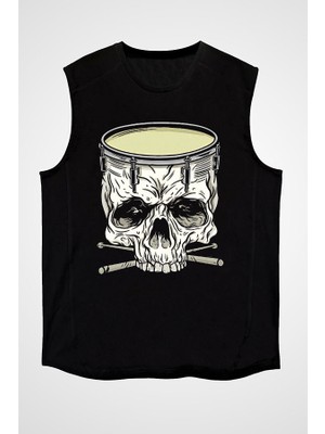 Darkhane Bateri Kuru Kafa Siyah Unisex Kolsuz  Kesik Kol T-Shirt