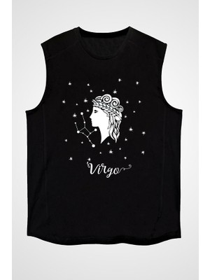 Darkhane Başak Burcu Siyah Unisex Kolsuz Tişört Kesik Kol T-Shirt