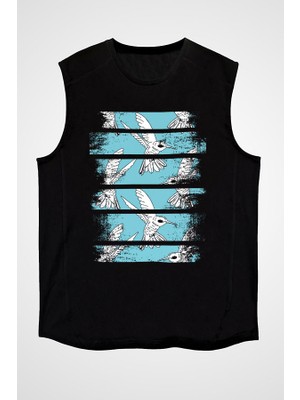 Darkhane Sinek Kuşu Siyah Unisex Kolsuz  Kesik Kol T-Shirt