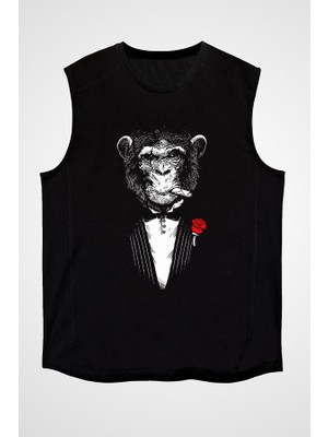 Darkhane Mafya Babası Caesar Maymun Siyah Unisex Kolsuz Tişört Kesik Kol T-Shirt
