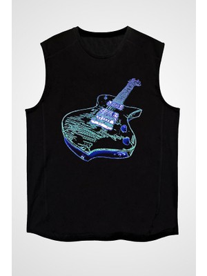 Darkhane Elektro Gitar Siyah Unisex Kolsuz Tişört Kesik Kol T-Shirt