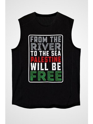 Darkhane Filistin Siyah Unisex Kolsuz  Kesik Kol T-Shirt