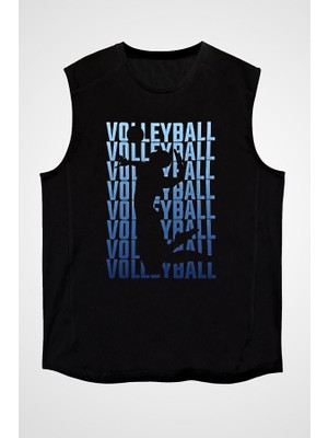 Darkhane Voleybol Siyah Unisex Kolsuz Tişört Kesik Kol T-Shirt